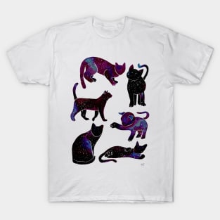 Galaxy Cats Pattern - Black T-Shirt